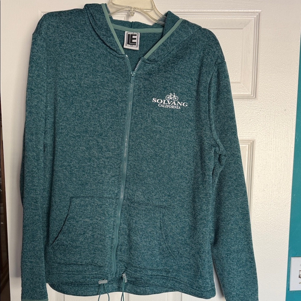 IEdesigned Teal Zip-Up Hooded Jacket with Solvang California Logo
